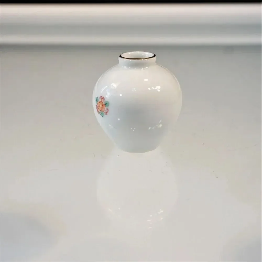 Vintage Arita Ware Vase Miniature Floral Porcelain Original Foil Sticker Japan